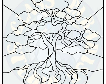 Live Oak Stained Glass Pattern PDF Digital File 2 files included, 1 rectangle, 1 squared| Stained Glass Tree Suncatcher | Digital Pattern