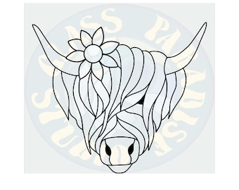 Highland cow pattern stained glass PDF digital file