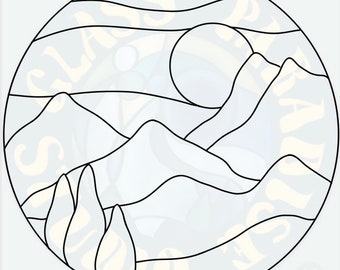 Mountain View Stained Glass pattern PDF PNG Digital file