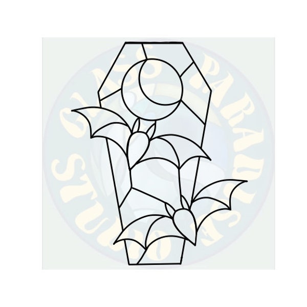 Coffin with bats Stained Glass Pattern Pdf  Digital File | Digital Pattern
