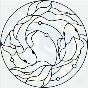 Koi circle stained glass pattern PDF/PNG digital file | Koi Fish Glass Suncatcher | Digital File