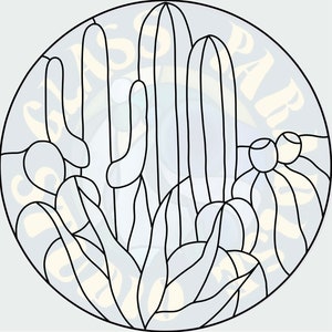 Cactus cluster Stained Glass Pattern PDF Digital File