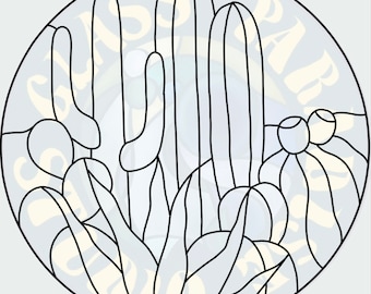 Cactus cluster Stained Glass Pattern PDF Digital File
