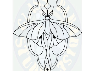 Nouveau Luna moth Stained Glass Pattern PDF Digital File