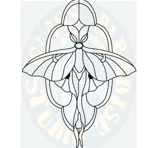 Nouveau Luna moth Stained Glass Pattern PDF Digital File