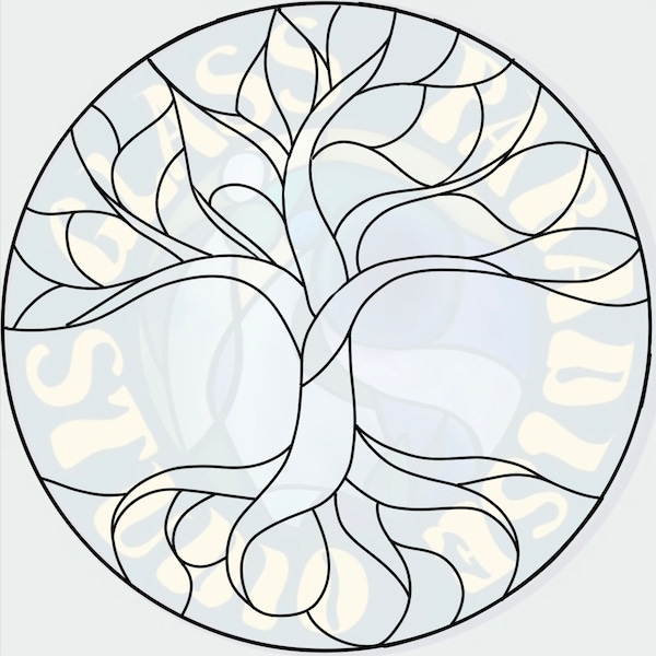 Tree of life Stained Glass Pattern PDF Digital File-Circle and square design | Stained Glass Tree Suncatcher | Digital Pattern