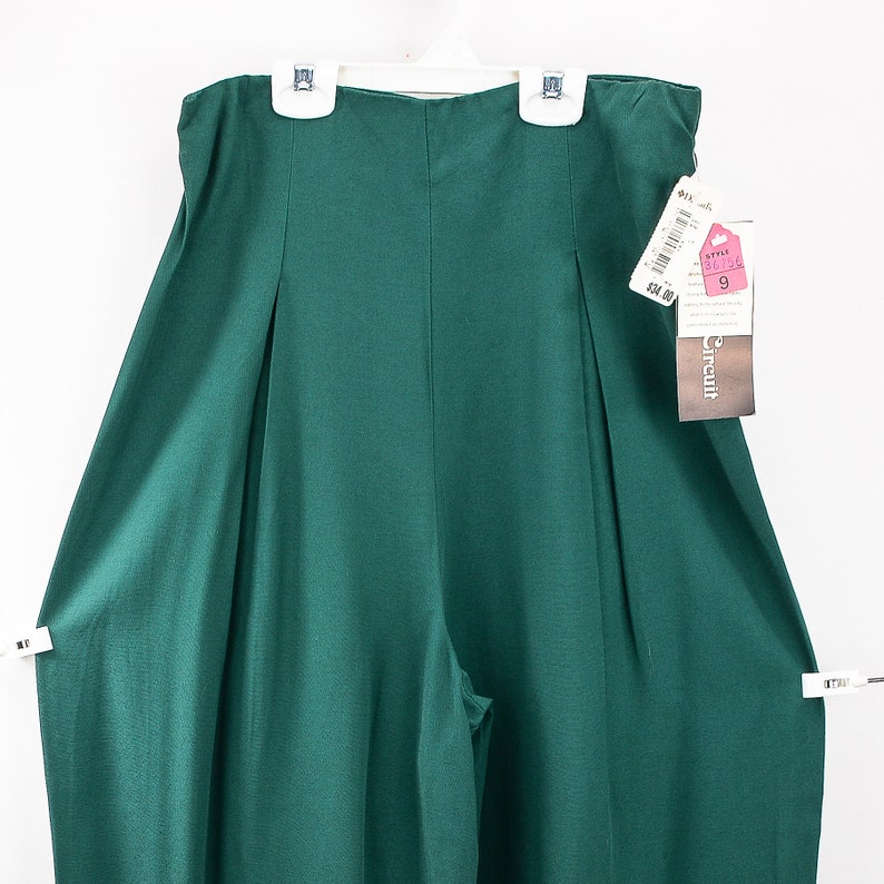 Vintage Size 9 Dark Green Rayon Pleated Pants With A Hollywood Waist 90s New Old Stock