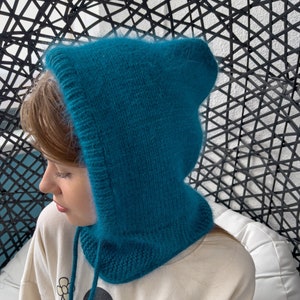 Angora Wool Balaclava: Knitted Fluffy Hood, Winter Face Mask