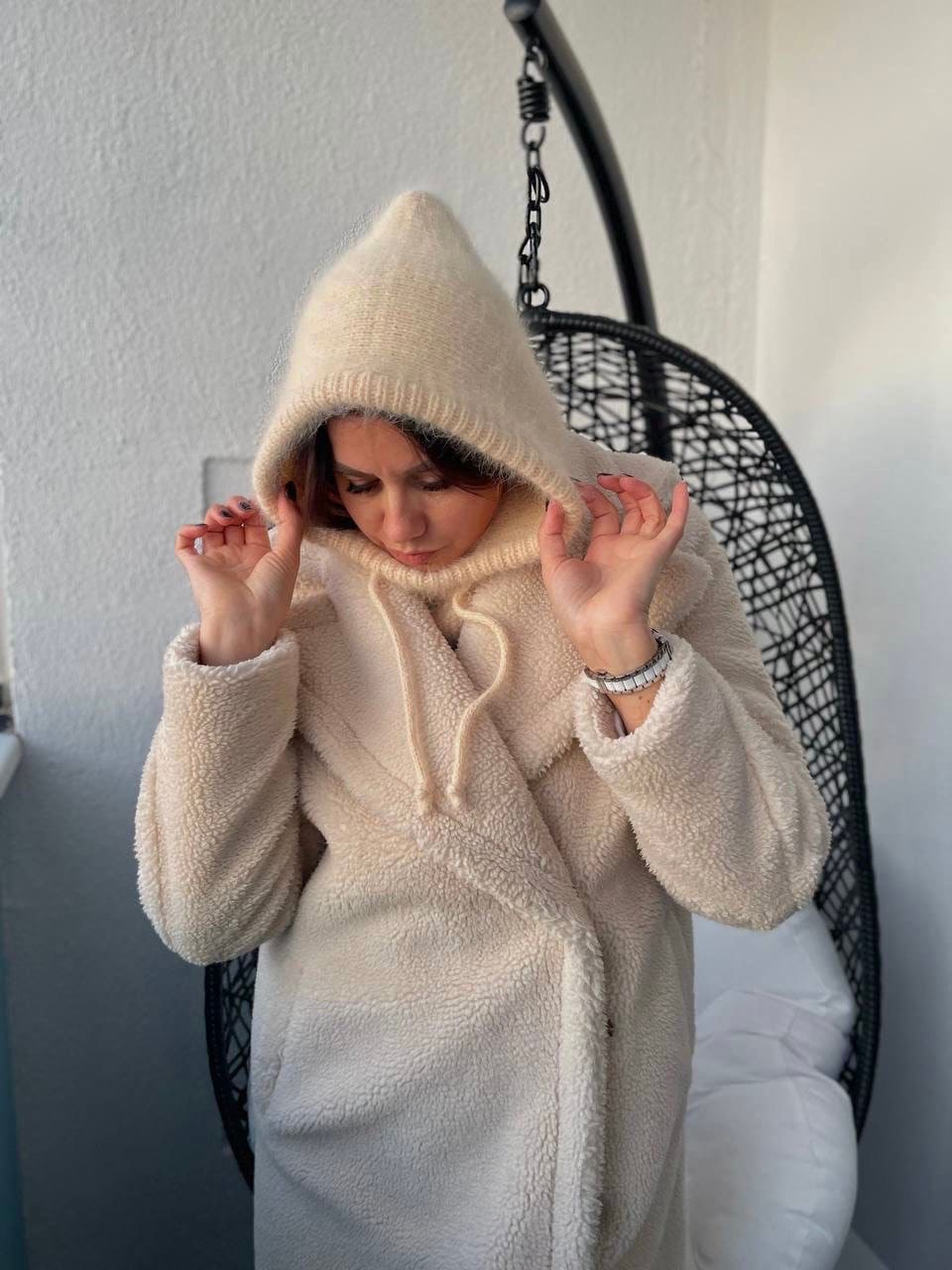 Wool Balaclava Fluffy Hood Beige Wool Balaclava Hat Wool