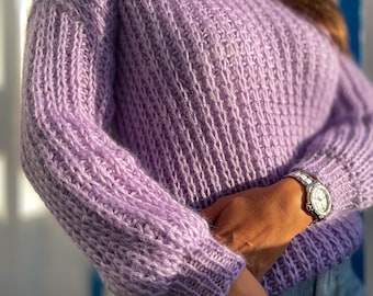 Mohair Sweater For Women Mohair Pullover Lilac Wool Sweater Mohair Pullover Cable Sweater Pink Mohair handknit sweater Oversized Sweater