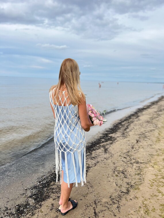 Handmade Macrame Beach Cover Up Dress - Boho Crochet Tunic, Festival Outfit, Summer Swimwear Coverup, Open Net Dress for Vacation Style
