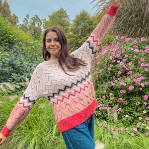 Alpaca Wool  Jumper Alpaca Wool Sweater Hand Knit Sweater Beige  Pullover  Oversized Sweater Winter Sweater Jacquard sweater