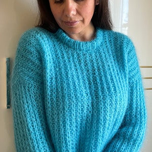 Kid Mohair pullover Mohair Sweater For Women Mohair PulloverBlue Wool Sweater  Cable Sweater Pink Mohair handknit sweater Oversized Sweater