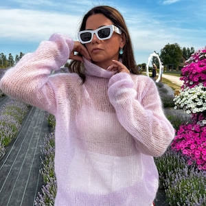 Lavender Mohair Turtleneck Sweater Sheer Silk Blend Jumper