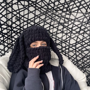 Knitted Balaclava Bunny Hat: Women&#39;s Winter Ski Mask