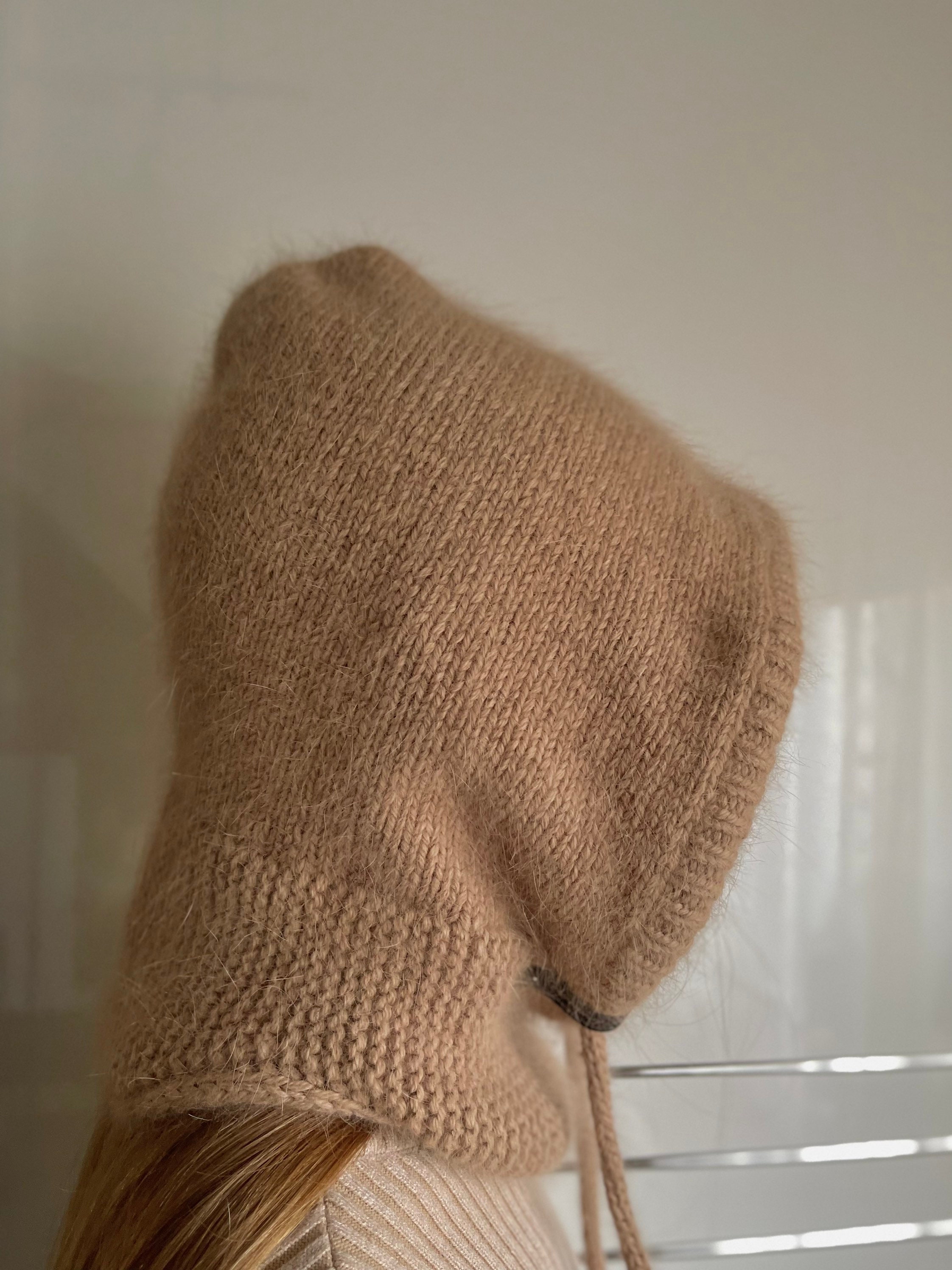 Wool Balaclava Fluffy Hood Beige Wool Balaclava Hat Wool