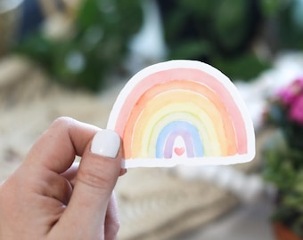 Watercolor Rainbow Sticker | Waterproof Vinyl Sticker | 2”, 3”, 4” Sizes | Heart, Colorful, Positive Vibes