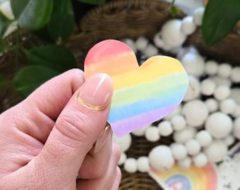 Watercolor Rainbow Heart Sticker | Waterproof Vinyl Sticker | 2”, 3”, 4” Sizes | Heart, Colorful, Positive Vibes