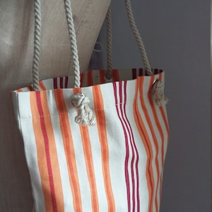 Color striped cotton canvas tote bag