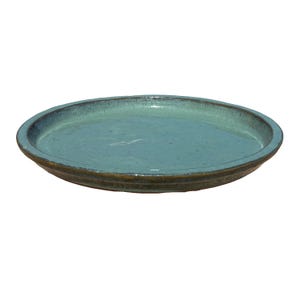 Round | Falling Green Ceramic Plant Saucer - Premium Handcrafted with a Beautiful, Durable Protective Finish - Free Shipping