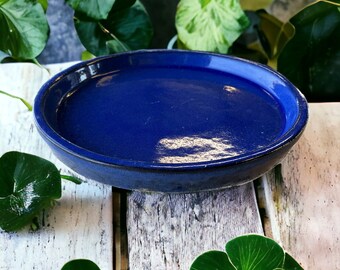 Round Ceramic Plant Saucer  - Handcrafted, Durable, Elegant, Vibrant Blue