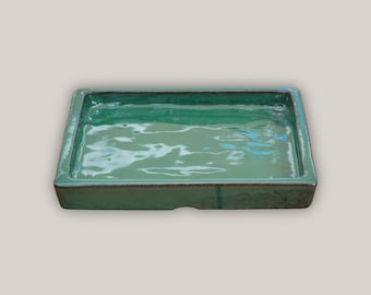 Jade Ceramic Plant Saucer: Handcrafted Square Pot Tray
