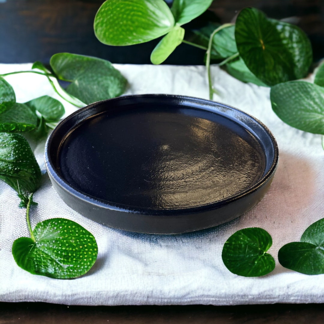 Round Ceramic Plant Saucer Handcrafted, Durable, Elegant, Matte Black