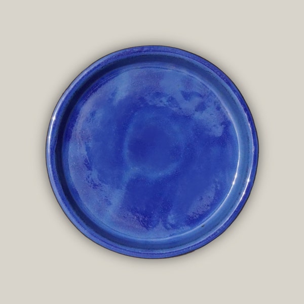 Falling Blue Round Ceramic Saucer - Premium Handcrafted with a Beautiful, Durable Protective finish- Multiple sizes (Straight Edge)