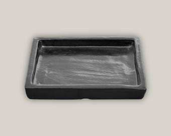 Handcrafted Black Ceramic Square Plant Saucer: 8-15 inch