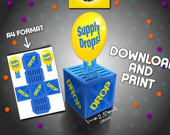 printable battle drop box download party favor bag fort game birthday invitation party decor party supplies video game digital - fortnite drop box cake