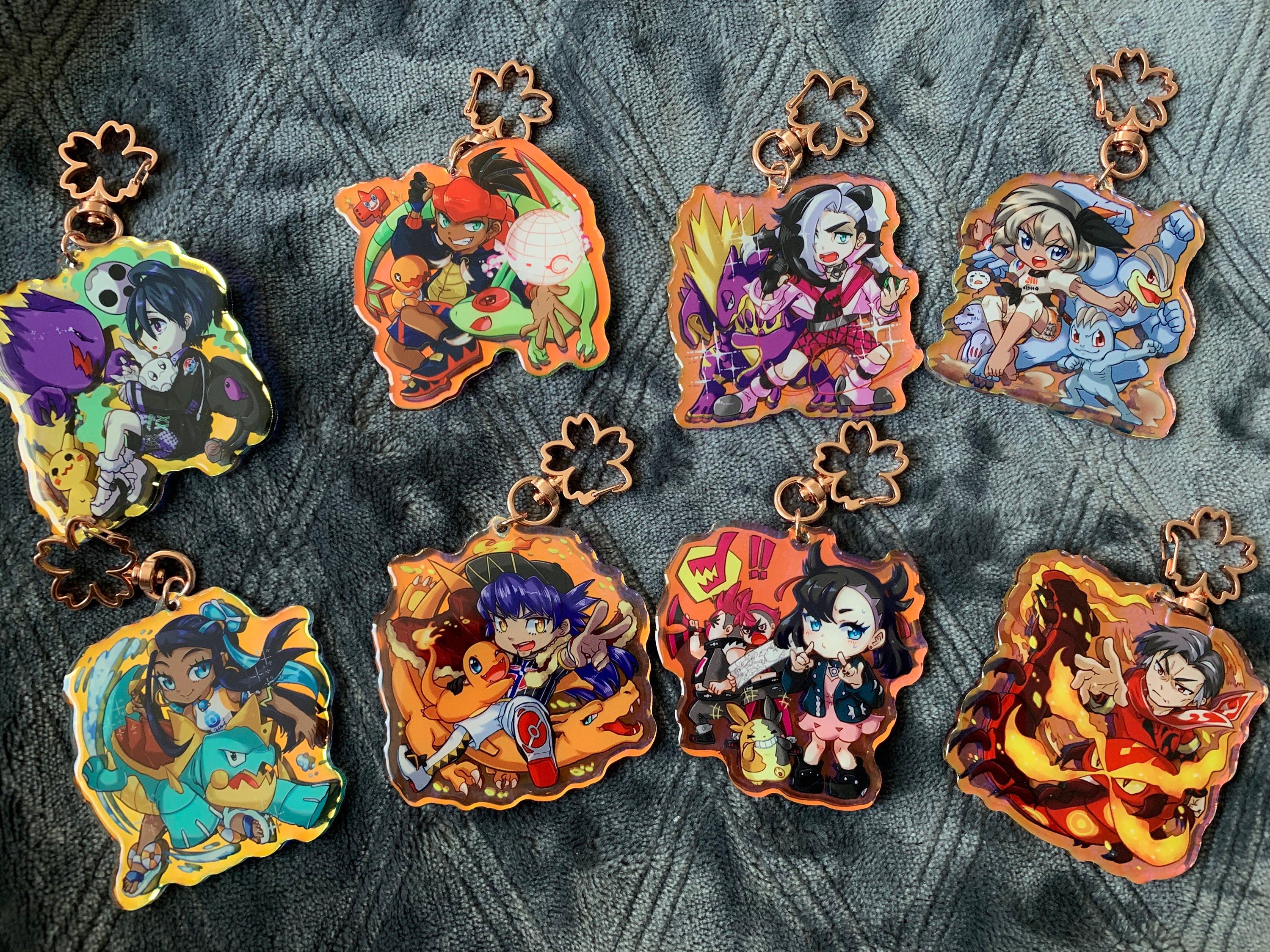 Gym Leader Inspired Rainbow Holo Charms