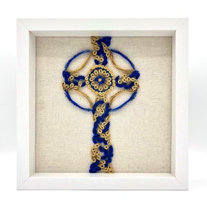 Celtic Cross Quilled Paper Wall Art - Framed Shadow Box 9&quot;x9&quot;  | EASTER HOME DECOR