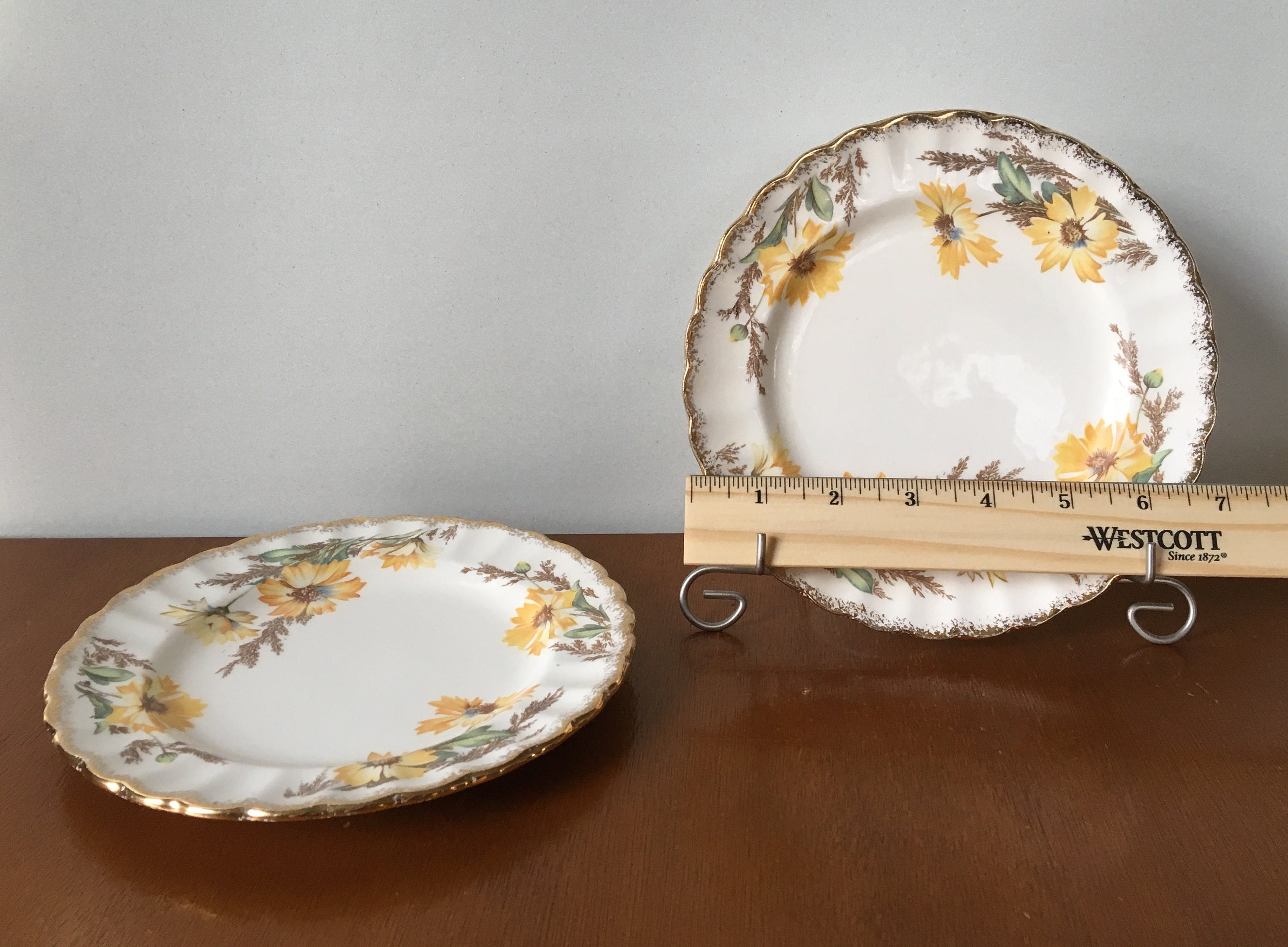 Vintage Limoges Yellow Daisy Bread plates Set of 2 22k Gold Etsy