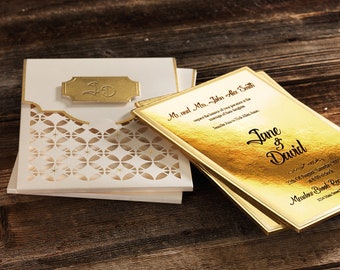 WEDDING INVITATION | Gold invitation | Laser cut envelope | Special wedding invitation |IE50552