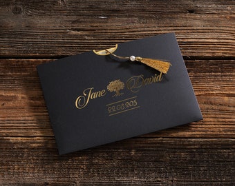 WEDDING INVITATION | Gold foil  invitation | Black envelope  | White invitation  | IE50582