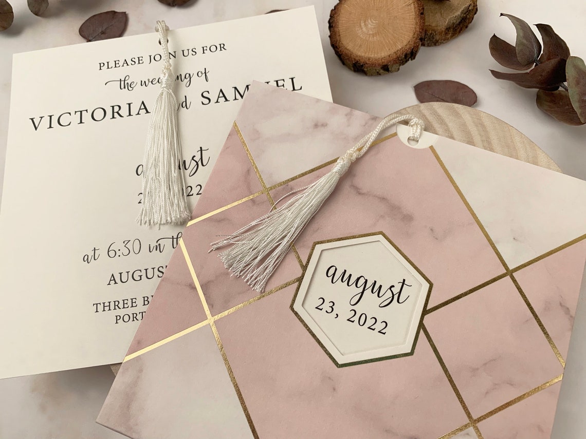 WEDDING INVITATION Cream Rope Tassel Rose Gold Etsy