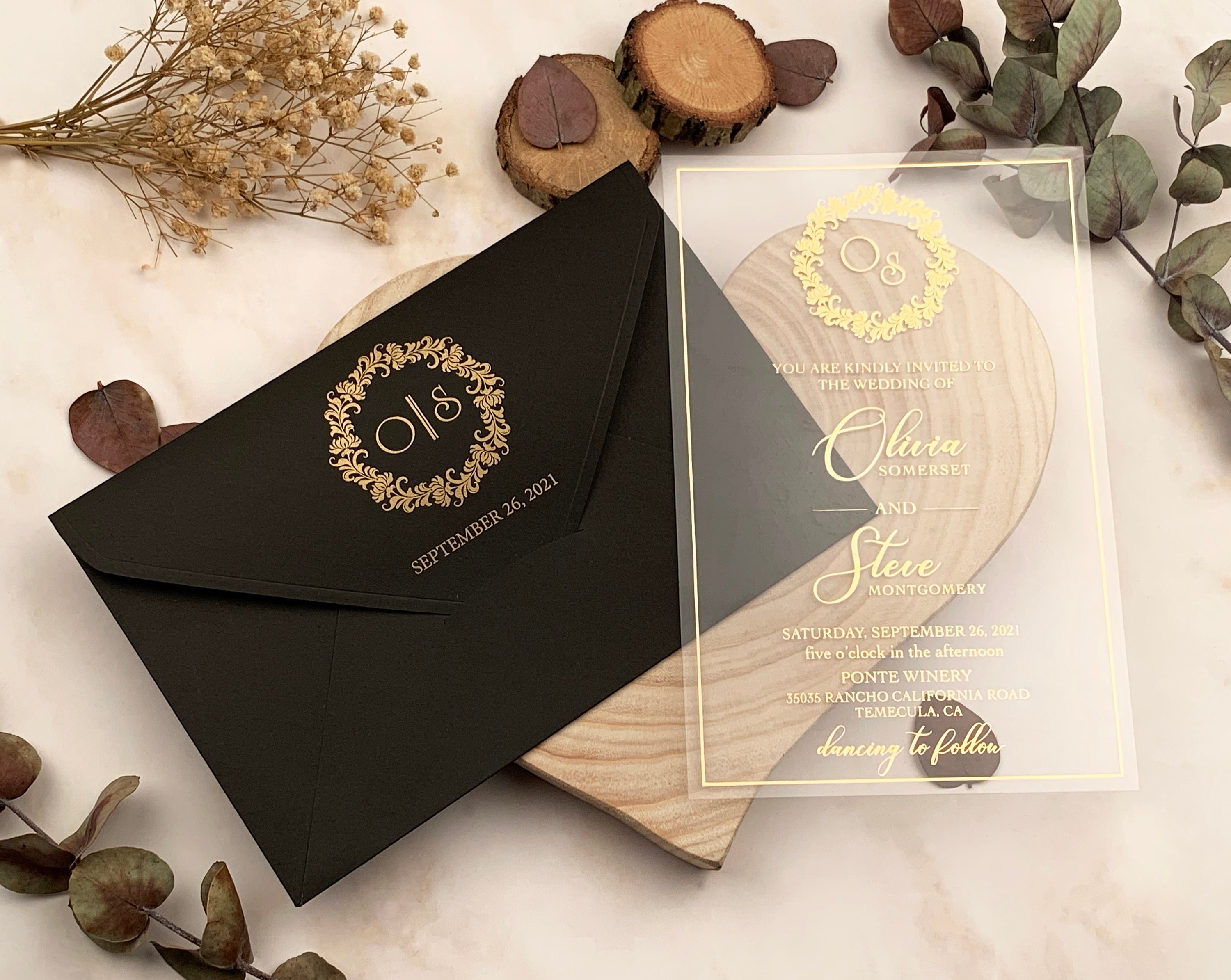Acrylic Wedding Invitation, Elegant Black Wedding Invitations, Custom  Transparent Invite, Unique Invites, Real Foil Invitation With Pocket 