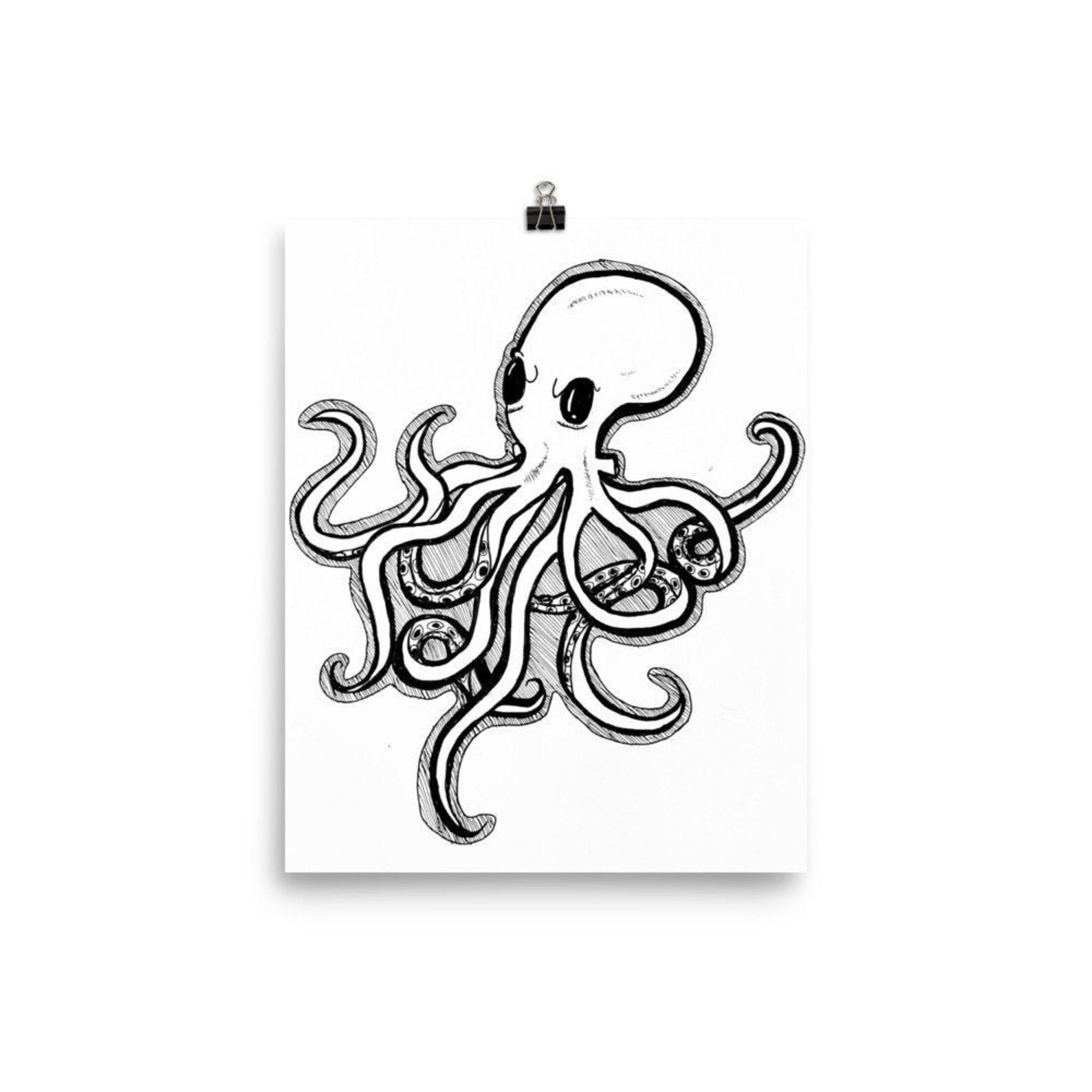 Angry Kraken art print octopus wall art black and white Etsy