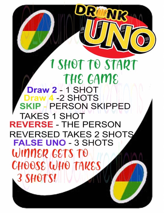 Drunk Uno Game Custom Uno Instructions Etsy