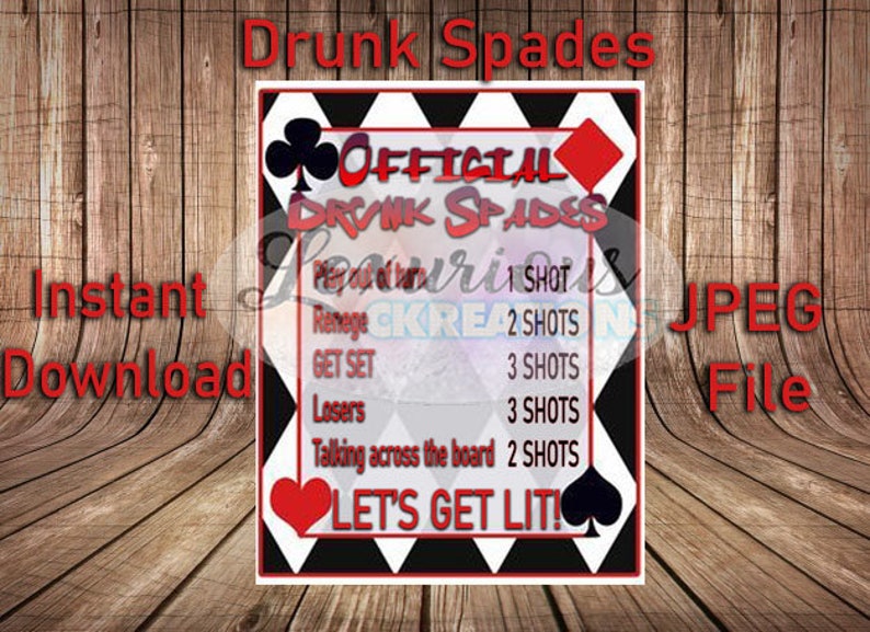 Download Drunk Spades Rules Instant Download Drunk Games Adult Games | Etsy