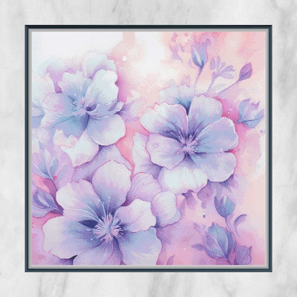 Periwinkle Flowers Cross Stitch Pattern - Watercolor Blossom Counted Cross-Stitch - Pattern Keeper Compatible Chart - Digital Download PDF