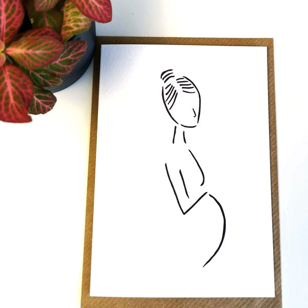 Tarjeta de felicitación dibujada a mano - dibujo de la línea de embarazo - mamá-a-ser, baby shower, felicitaciones, embarazo, nueva mamá - TeaAndPhe