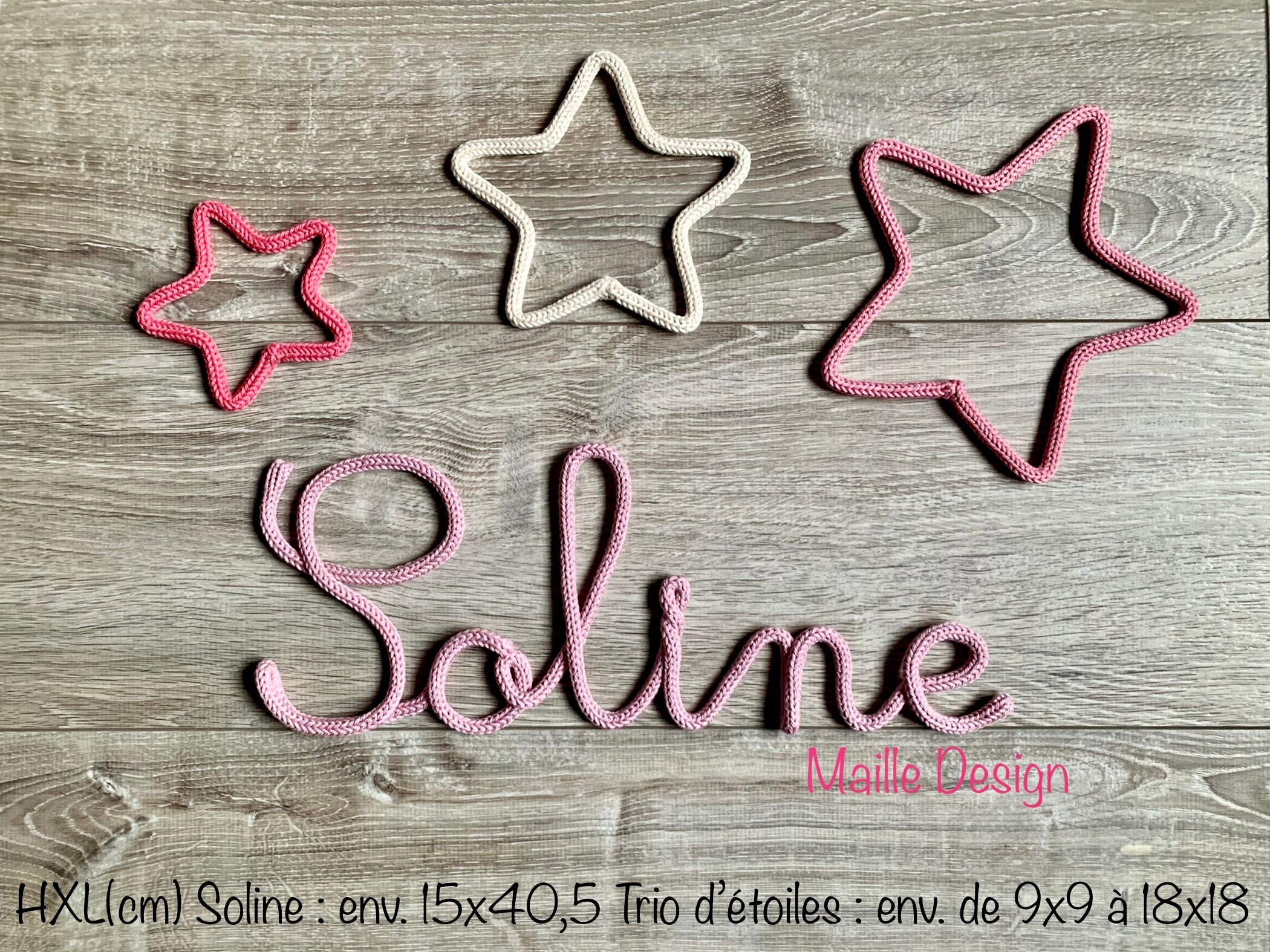 Prénom en Tricotin + Trio d'étoiles