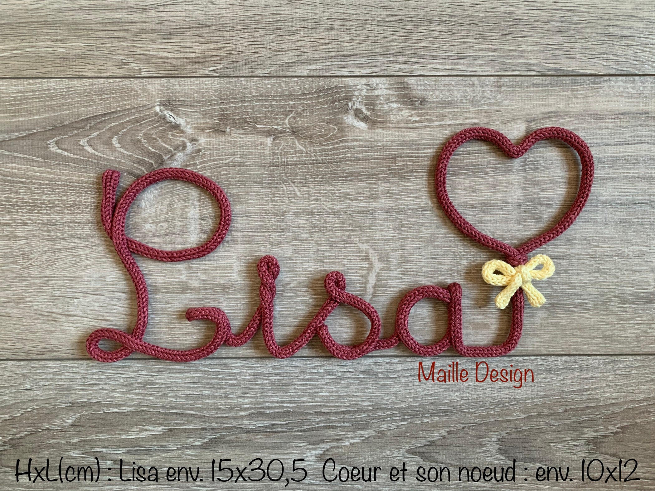 Prénom en Tricotin + Coeur et Son Noeud