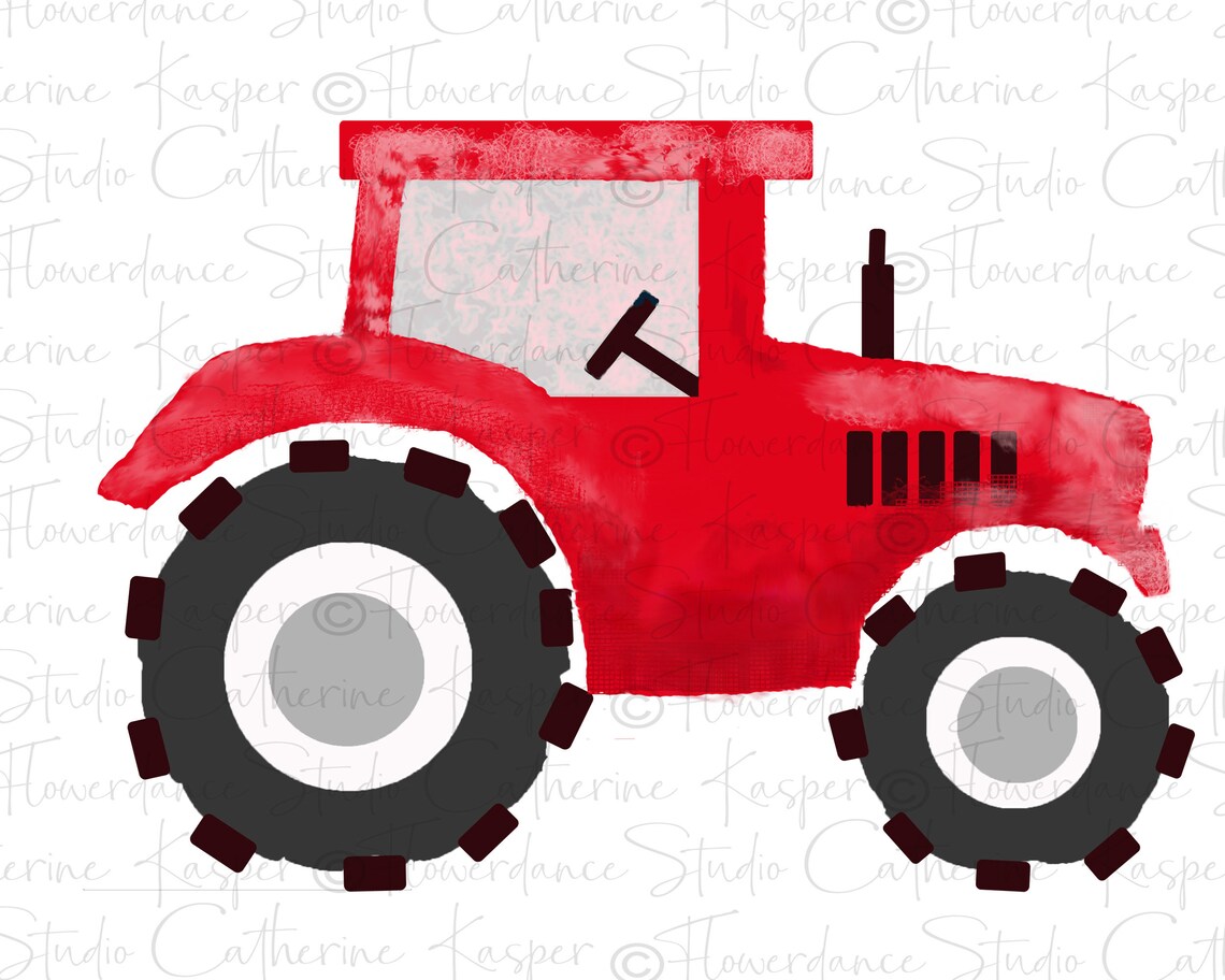 Watercolor Tractor Clipart Red Tractor Farm Equipment PNG Etsy