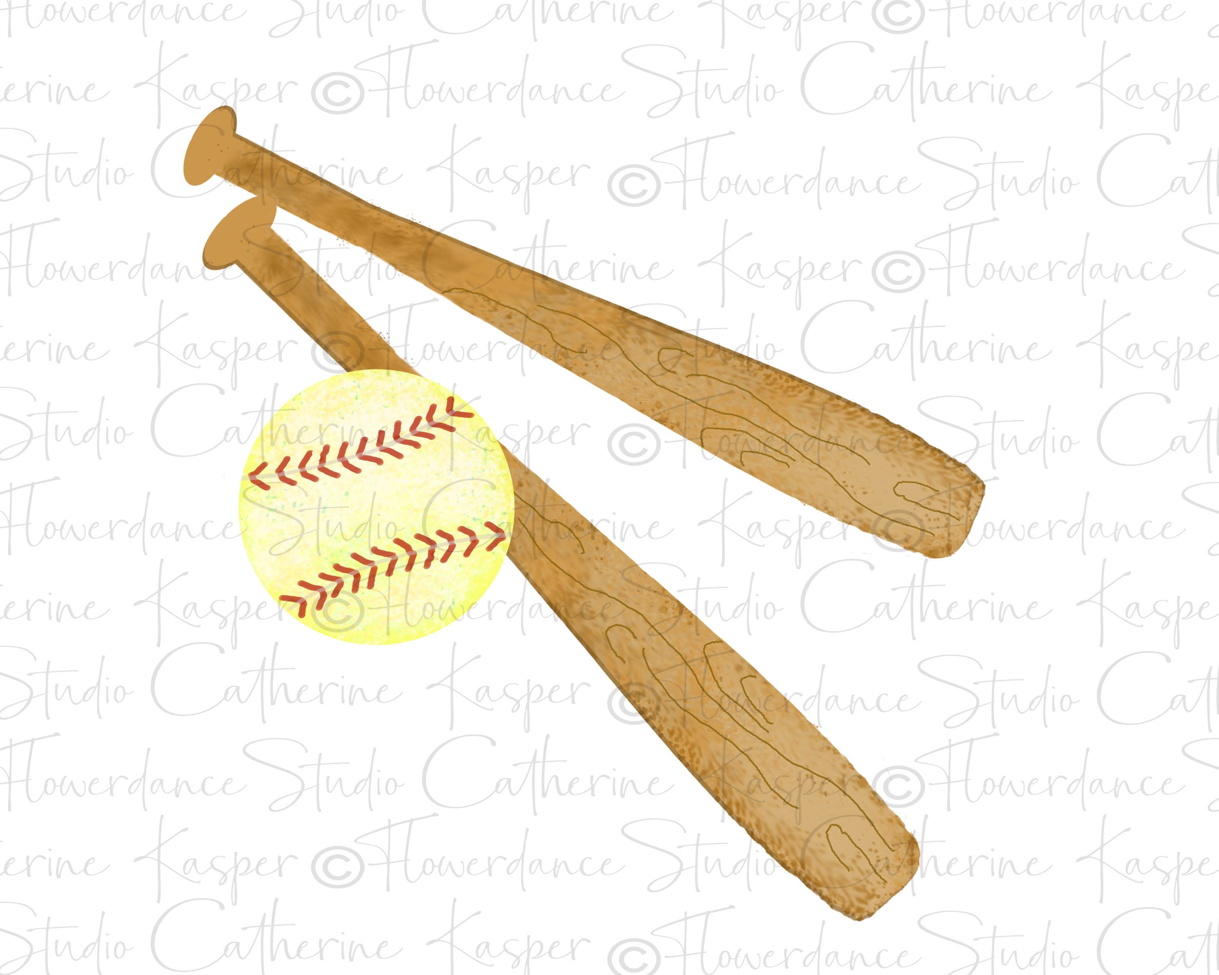 Watercolor Softball PNG Softball and Baseball Bat Clipart Etsy