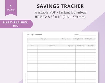 Big Happy Planner Printable Inserts, Big Happy Planner Inserts, Big HP Inserts, Savings Tracker, Savings Planner, Savings Financial Planner