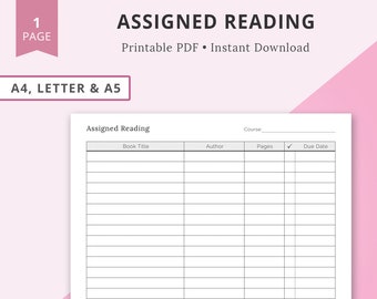 Assigned Reading Tracker, Reading Log, Reading Planner, Assignment Tracker, Assignment Planner, University Tracker, College Tracker, School