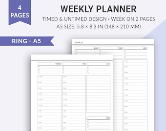 A5 Weekly Planner Printable, Undated Weekly Inserts, Weekly Schedule, To Do List, Habit Tracker, Printable Planner Pages, A5 Planner Inserts