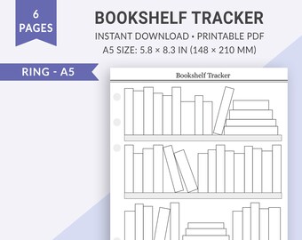 Planificador de seguimiento de estantería A5, seguimiento de lectura, lista de deseos de lectura, seguimiento de libros, inserción de planificador de diario de viñetas encuadernado en disco, inserciones de planificador A5